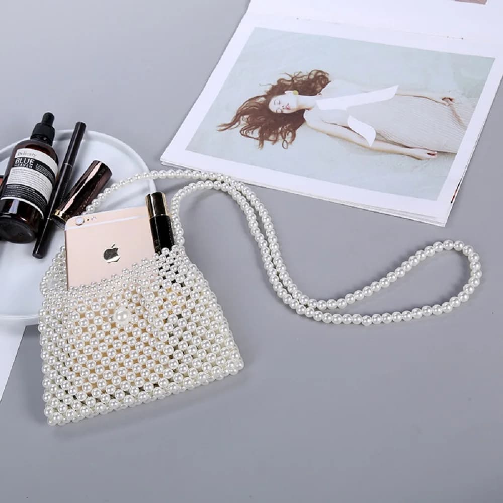 Fashion Hand Made Imitation Pearl Beaded Bags Women Handbag Evening Bag Shoulder Crossbody Purse For Birthday Party Wedding
