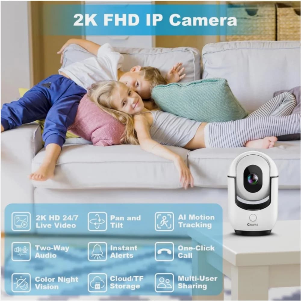 Telecamera WiFi 2K Tuya Smart Home, Videocamera IP Wireless per Interni, Rilevamento AI, Tracciamento Automatico, Monitoraggio di Sicurezza per Bambini