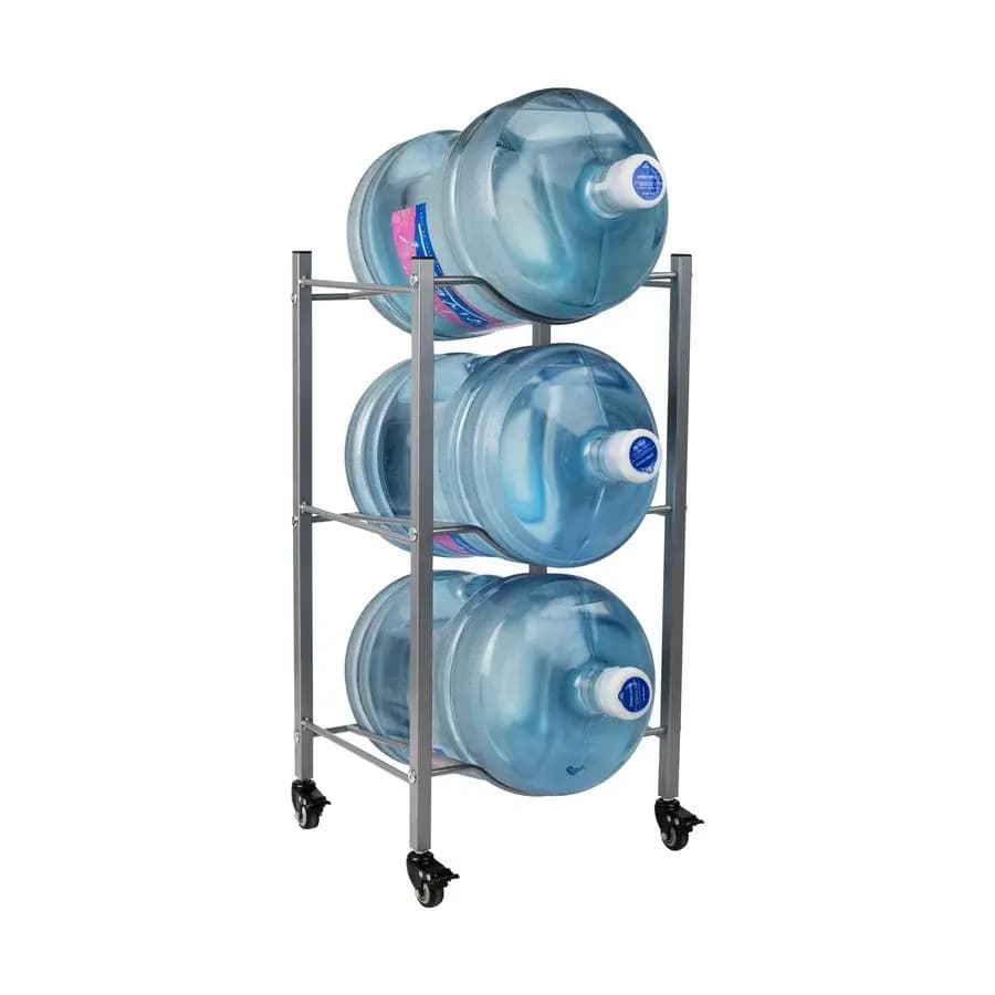 5 Gallon Water Tank Holder Reader, Water Bottle Door, Water Dispenser, Shelves, Wheels, Metal, 16,5L x 13,75W x 31H, Grey