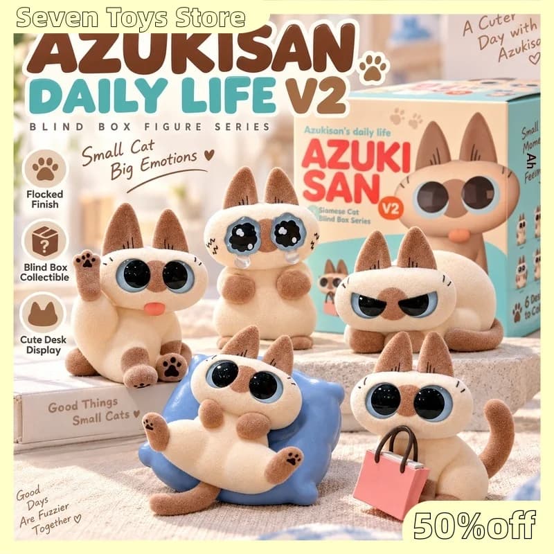 Azukisan Siamese Cat Blind Box Flocked Figure Cute Desktop Ornament Series 2 Collectible Handmade Toy Gift For Adults