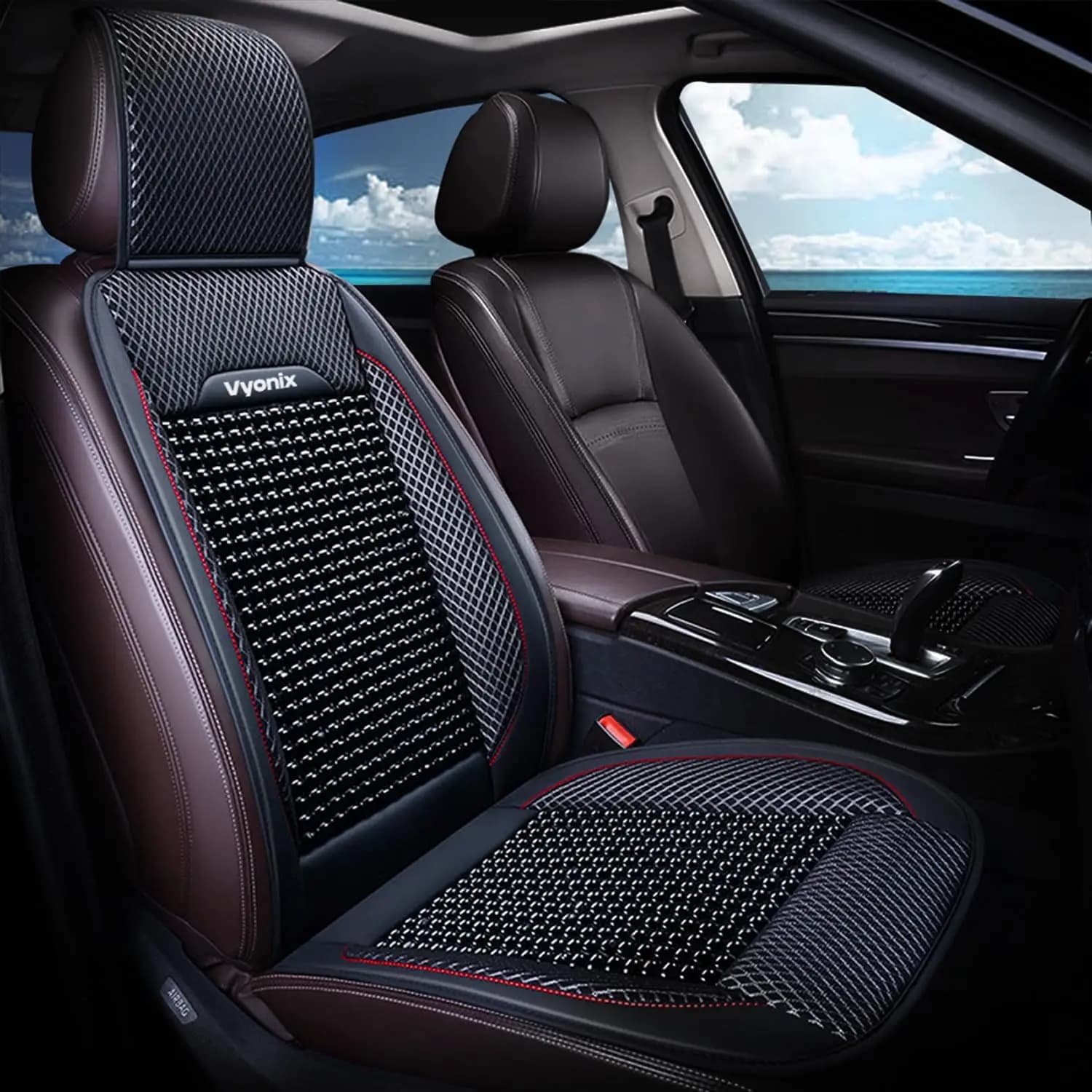 Coprisedile Auto Traspirante con Perline in Legno, Massaggiante, Anti-Sudore e Supporto Lombare - Adattabile Universalmente per Camion, SUV, Berlina