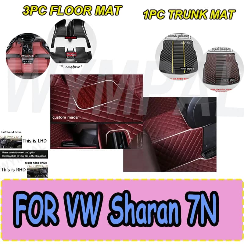 LUXURY Car Floor Mats For VW VW Sharan 7N 7seat 2010~2022 Auto Leather Floor Mats