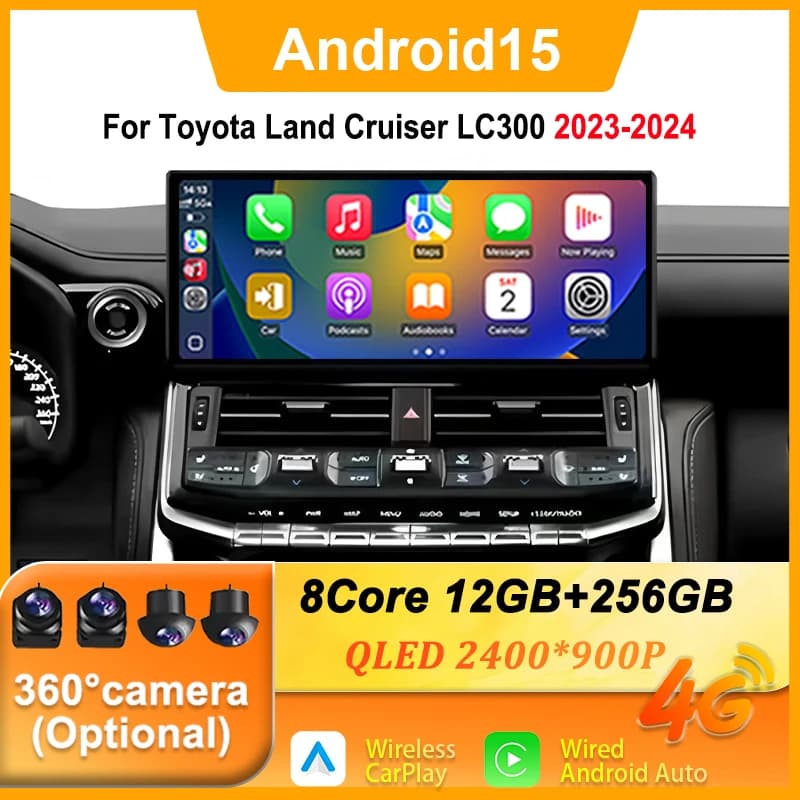 12.3 inch for Toyota Land Cruiser LC300 2023-2024 Android 15 GPS Split Screen Carplay Auto WIFI 4G Bluetooth DSP Head Unit