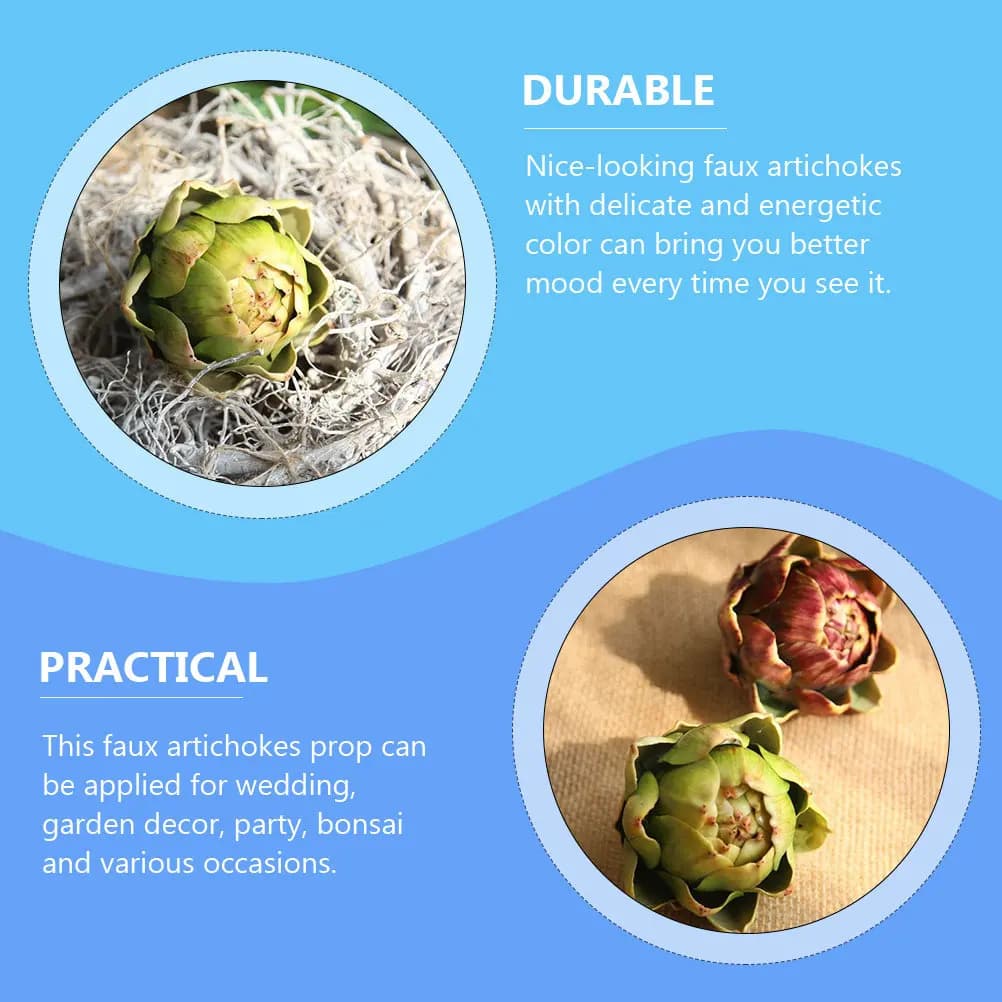 Set of 4 Artificial Artichokes, Fine Plants for Decoration, Simulated Vegetals, Interior and Exterior Accessories, Feste e Bonsai
