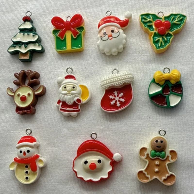 10pcs Christmas Cartoon Series Resin Pendant DIY Jewelry Accessories Jewelry Making Earrings Necklace Keychain