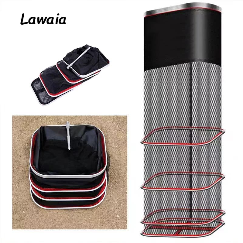 Lawaia Square reti da pesca pieghevoli gabbia Strong Black Small Mesh Hand Net borsa per pesci ad asciugatura rapida anelli in rete di acciaio inossidabile nuovo