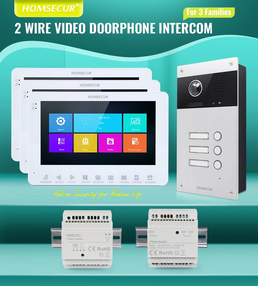 HOMSECUR 2 Core Video Doorbell Intercom Door Unlock Recording&Photo 3 Families