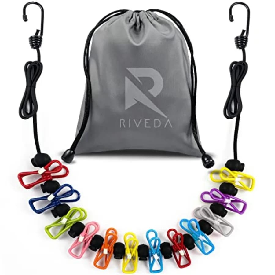 Portable Travel Clothesline with Colorful Clips and Bag, Elastic RV and Camping Clothes Line for Indoor Laundry Drying Line and