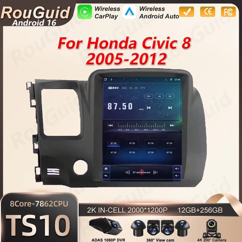 Android 16 Carplay For Honda Civic 8 2005 2006 2007 - 2012 Car Radio 5G Wifi BT Multimedia Player GPS Navigation DSP Car Stereo