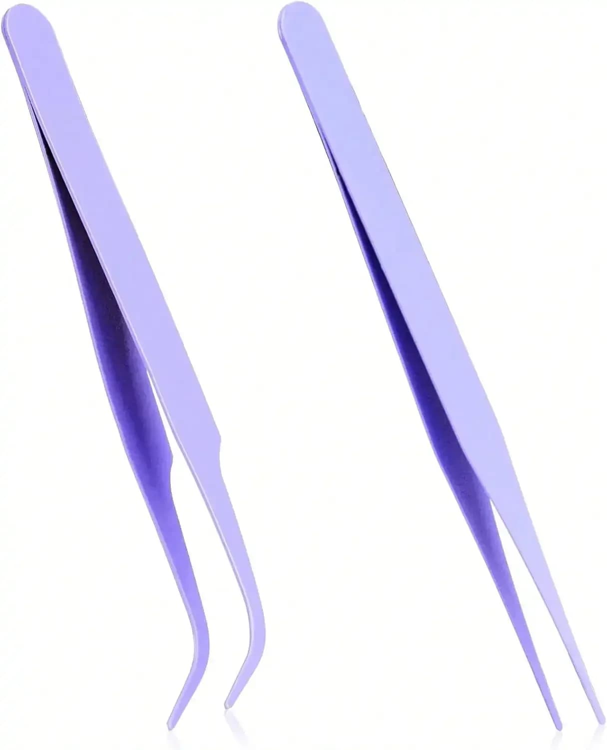 Lash Tweezers Kit - 2 Pcs Stainless Steel Eyelash Tweezers Straight And Curved Tip For Eyelash Extensions, DIY Crafts, Nail Art, Scrapbooking, Jewelry Making