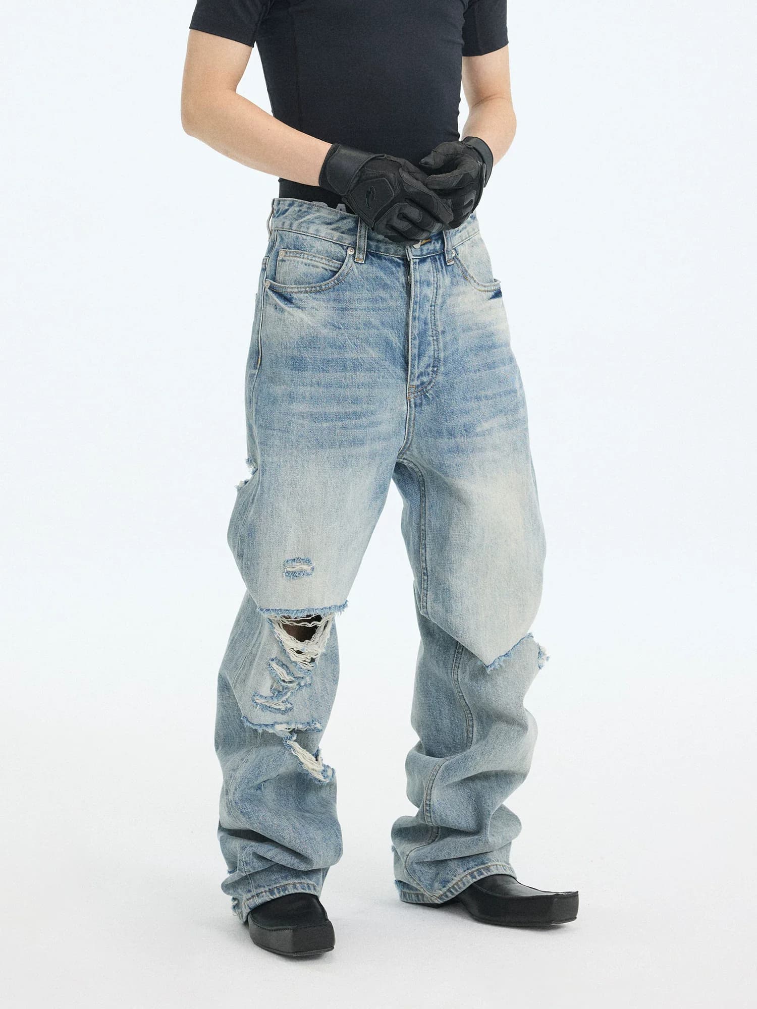 Owen Seak Jeans da uomo in denim di cotone, abbigliamento da uomo, pantaloni svasati sfumati, pantaloni lunghi di lusso firmati per l'autunno