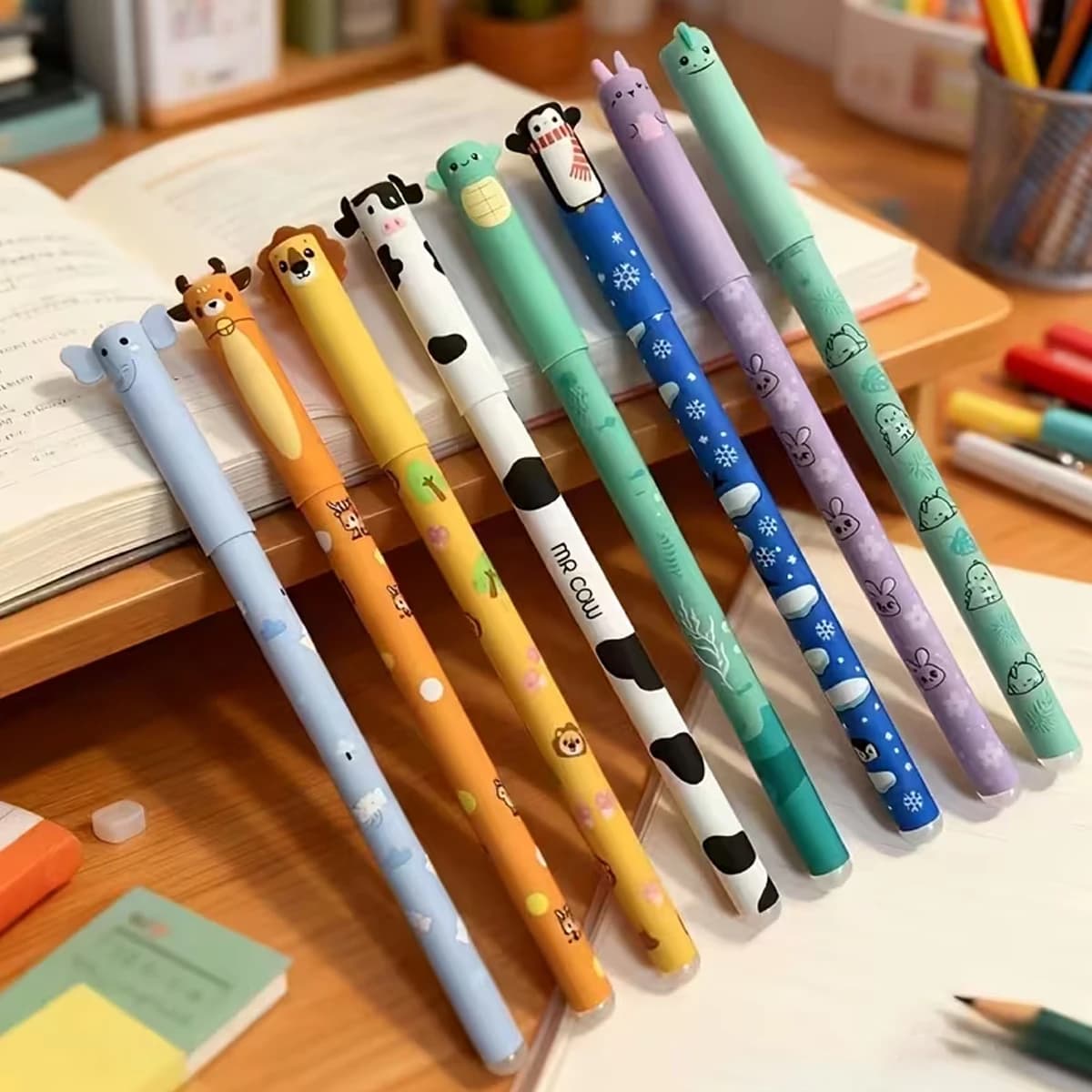 8 penne gel colorate cancellabili a forma di cartone animato, ricarica da 0,5 mm per prendere appunti e annotazioni, evidenziatori regalo per scuola e ufficio per studio o lavoro