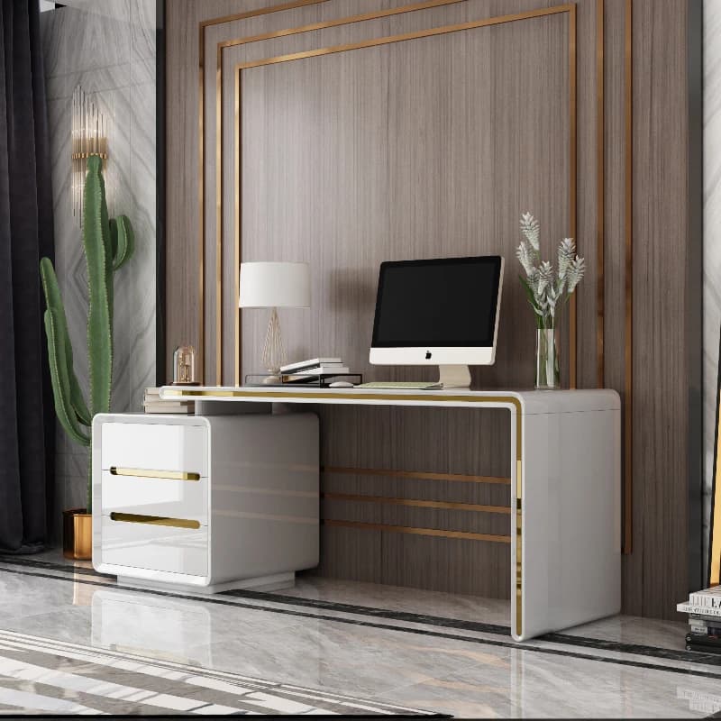 Scrivania Moderna Bianca di Lusso con Cassetti Portaoggetti, Scrivania Nera Regolabile in Altezza per Computer, Studio e Ufficio