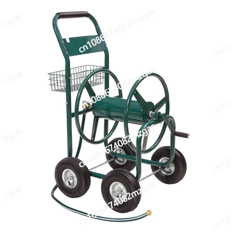 Garden water pipe truck, small storage truck for four wheeled metal pipes, winding pipe holders, portable holders