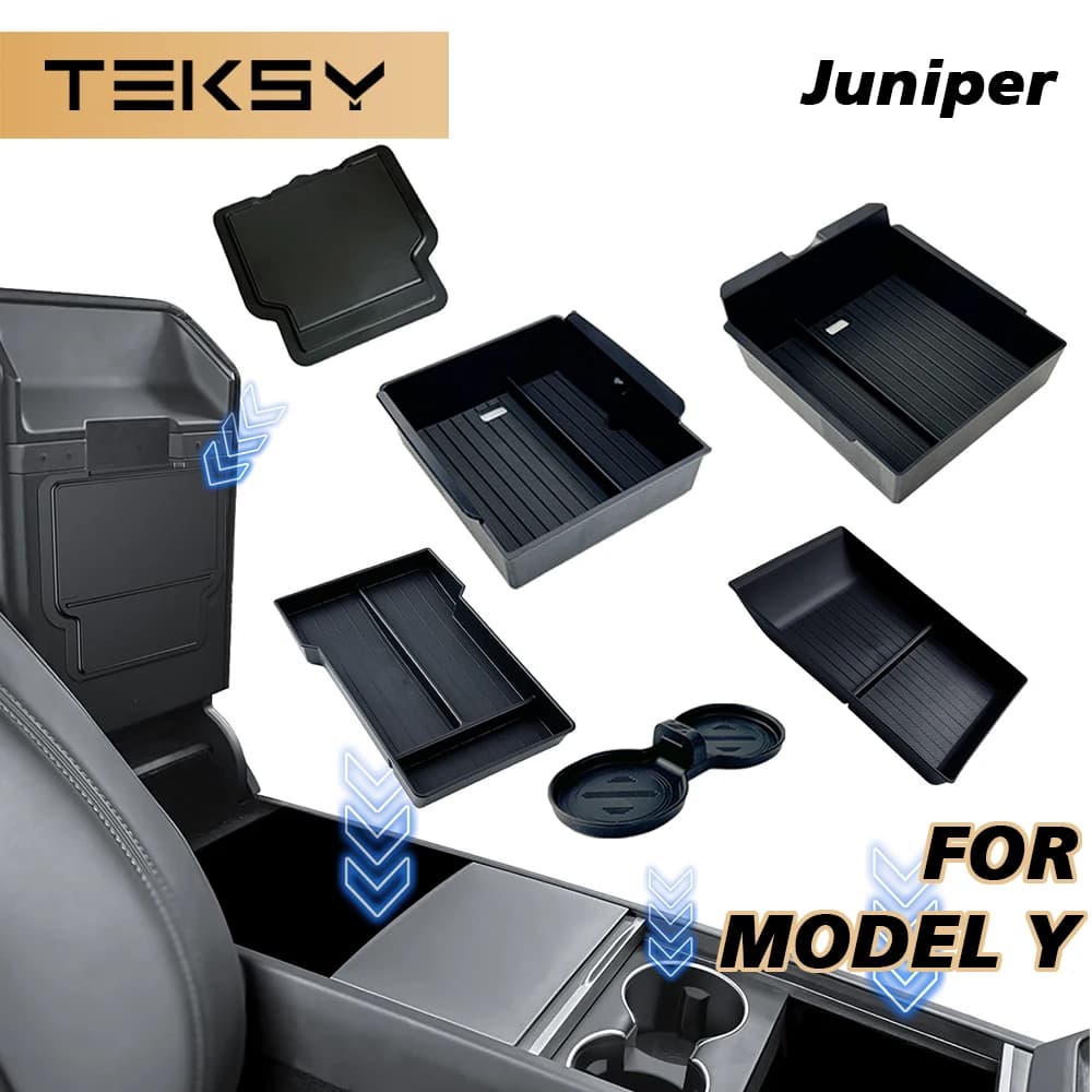 For Tesla New Model Y 2025 Launch Juniper Console and Upper and Lower Arm Floating Storage Box Water Cup Holder Camera Cover