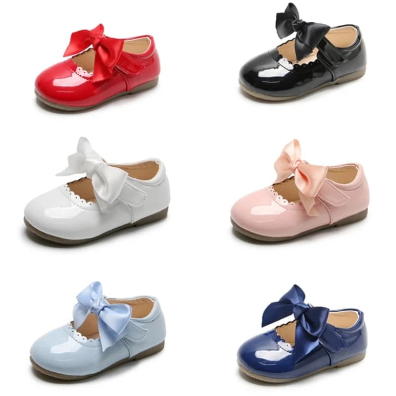 The Newest Spring Autumn Newborn Fashion Patent Leather Big Bow Princess Mary Janes Party Shoes Low Shoes for Students Solid Color