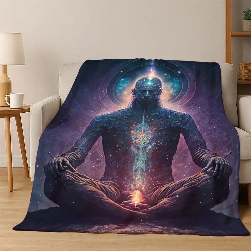 Coperta in flanella per yoga, energia cosmica, arcobaleno, 34 chakra, meditazione, morbida e calda, per camera da letto, soggiorno, letto, viaggio, regalo
