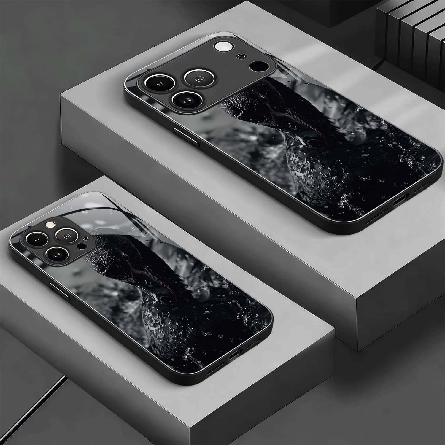 Wet Black Swan Splashing Water Leather patterned phone case for iPhone 11/12/13/14/15/16/17 Pro ProMax