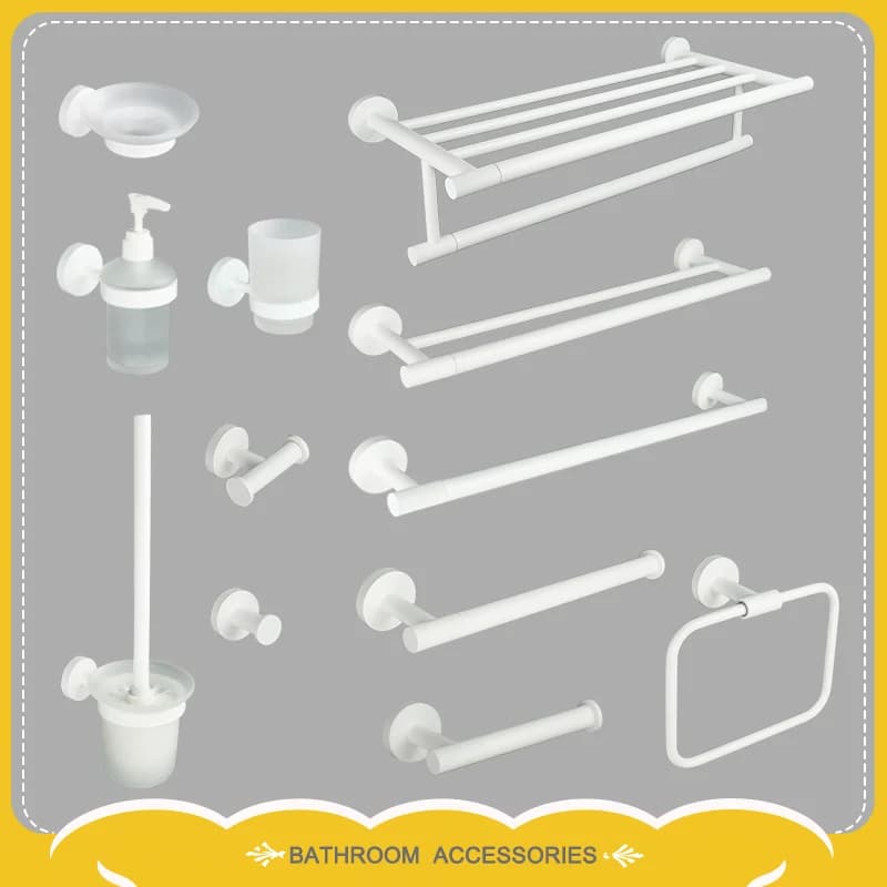 Set di Hardware per il bagno bianco portasciugamani in acciaio inossidabile porta carta igienica gancio per anello per asciugamani scopino per wc accessori per il bagno