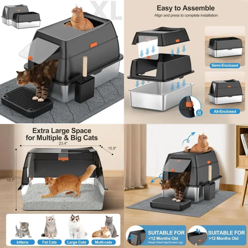 Lettiera per gatti extra large chiusa in metallo con ingresso frontale e uscita superiore, lettiera inclusa, ideale per gatti di grandi dimensioni