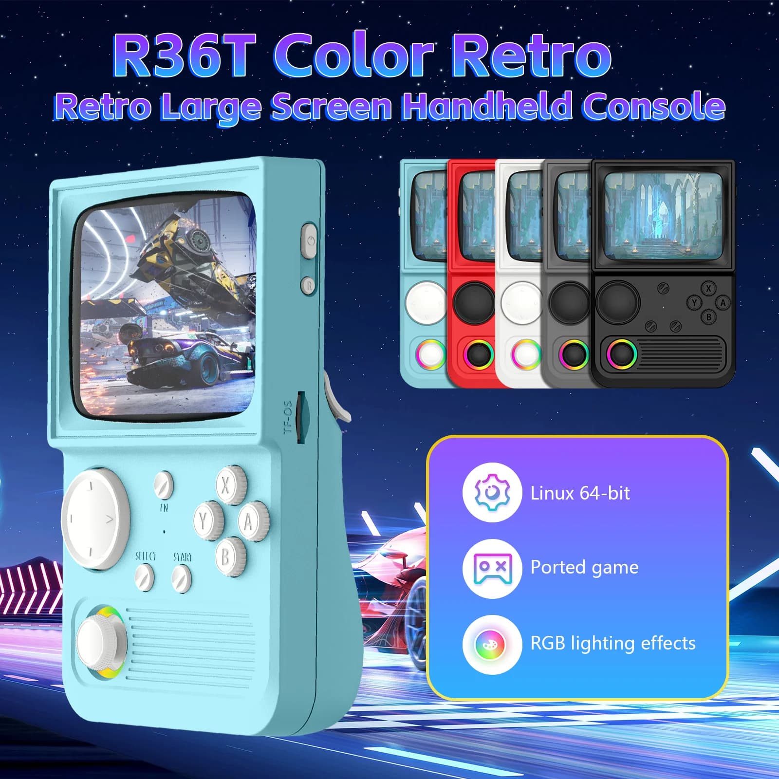 Console di Gioco Portatile Retro R36T con Schermo IPS da 3,5 Pollici, Sistema EmuELEC, 18000+/22000+ Giochi Classici, Lettore di Videogiochi Retro Portatile
