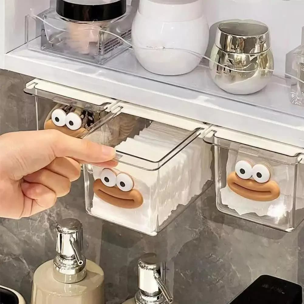 Organizzatore Estraibile Trasparente per Cassetti Sotto Specchio, Contenitore Salvaspazio per Cotone Idrofilo e Cosmetici per Armadietto Bagno