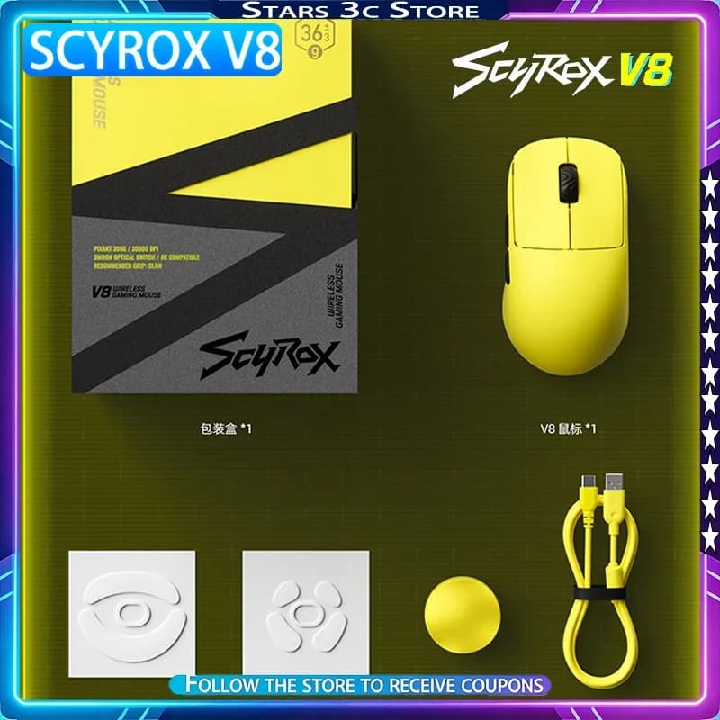Wireless Scyrox V8 Mouse with Paw3950 Processor, 8K in Low Latitude, Ergonomic, Lightweight, Gaming Mouse with Micro-Movements, Gamer Gift