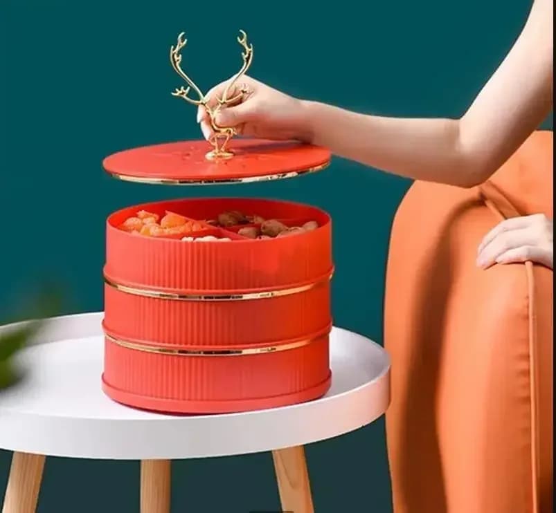 Scatola per frutta secca multistrato con coperchio Vassoio per snack in plastica Decorazione del soggiorno Vassoio per caramelle Contenitore per alimenti per la cucina di casa