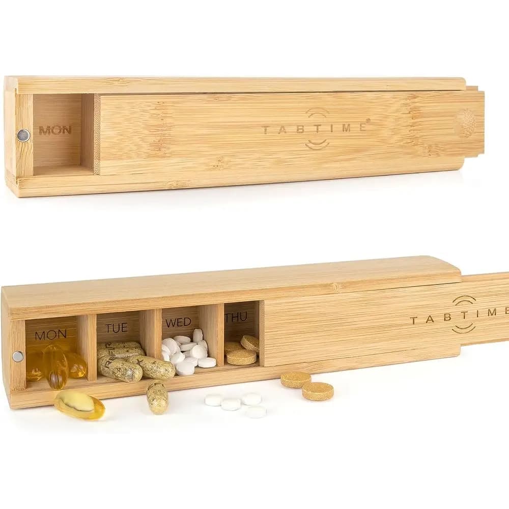 Portapillole in Legno per 7 Giorni - Elegante Contenitore per Medicinali, Vitamine e Integratori