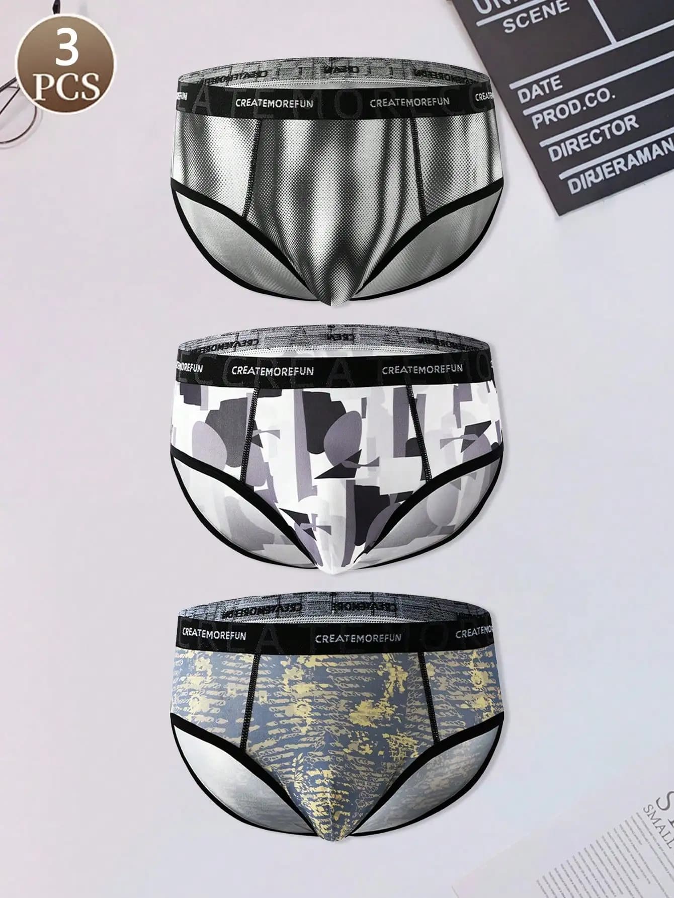 3PCS Printed mid waist men's brief Breathable men's letters soft lightweight loose underwear Trendy and comfortable men's pa