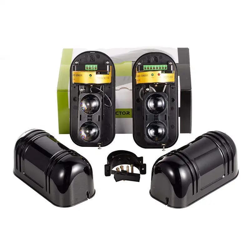 Sistema di Sicurezza Perimetrale a 2 Fasci, Sensore Fotoelettrico a Infrarossi da Esterno 150m, Allarme GSM per Protezione di Recinzioni, Finestre e Porte
