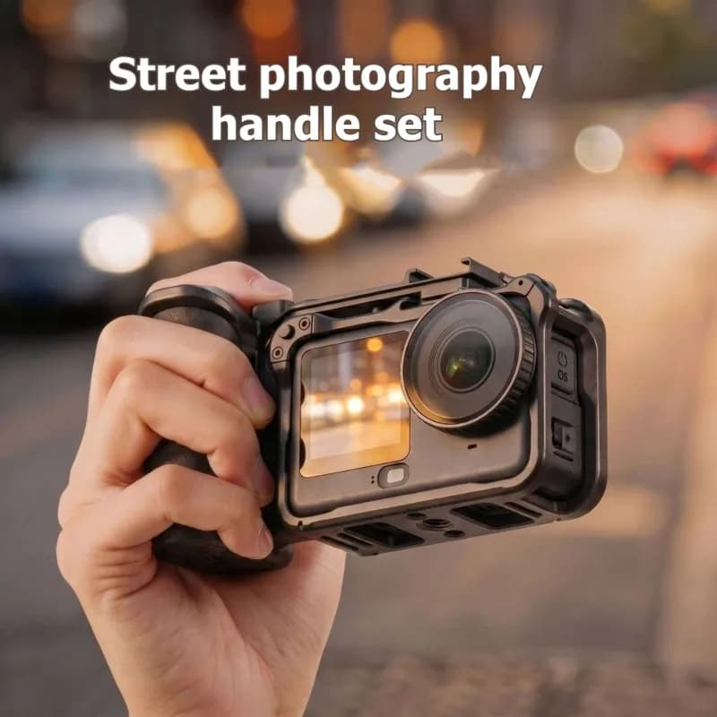 JABS-Handle per DJI Action 6, kit impugnatura Street Grip per Ace Pro 1/2, accessorio pulsante di scatto per gabbia fotocamera