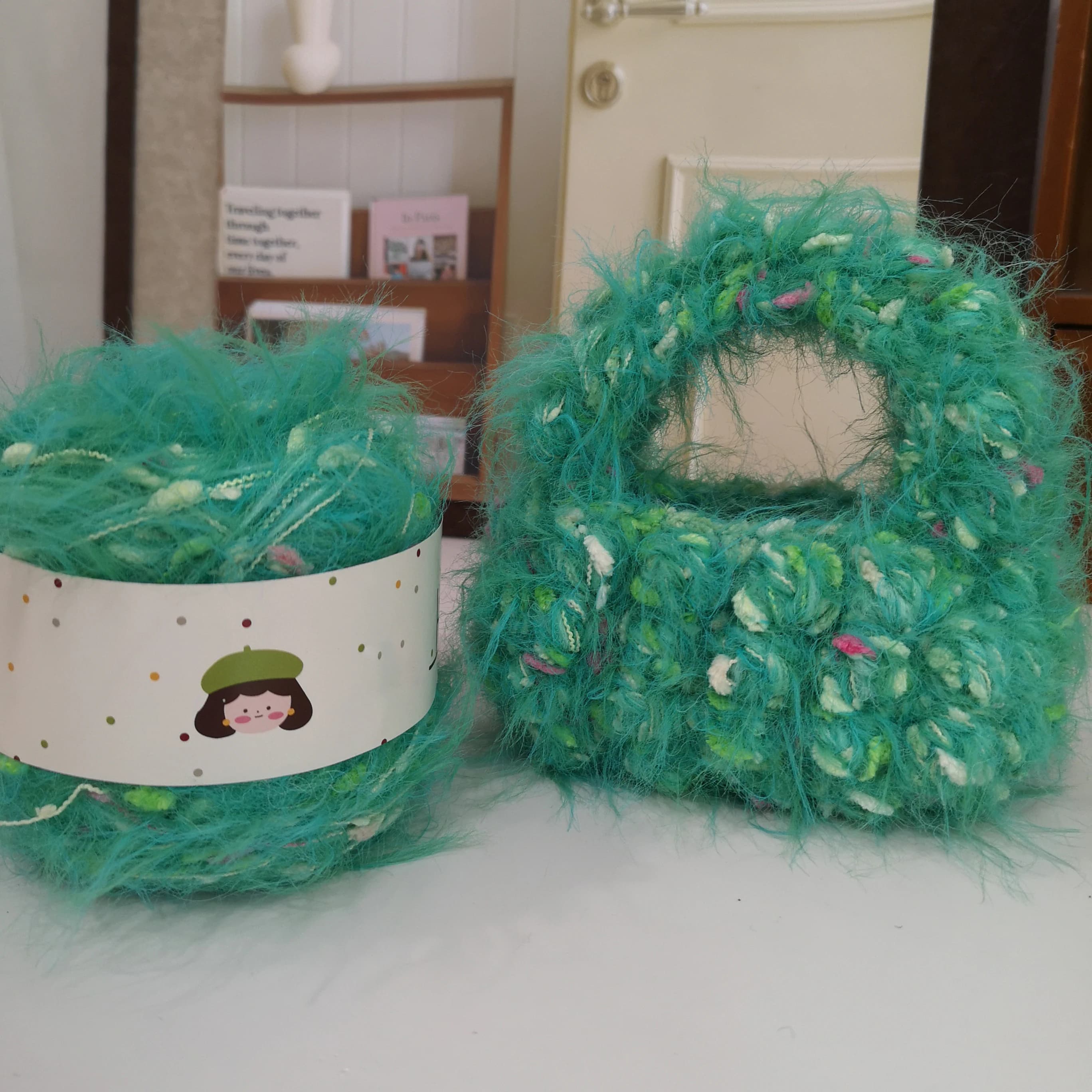 2 rotoli da 200 g di filato grosso misto a mano con flash, mohair e lana - Per maglieria/crochet fai da te, borse, sciarpe e cappelli