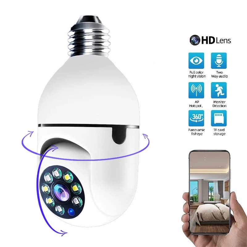 E27 Wifi lampadina telecamera Wifi PTZ visione notturna colorata Audio bidirezionale Baby Monitor Auto Tracking telecamera CCTV di sicurezza domestica