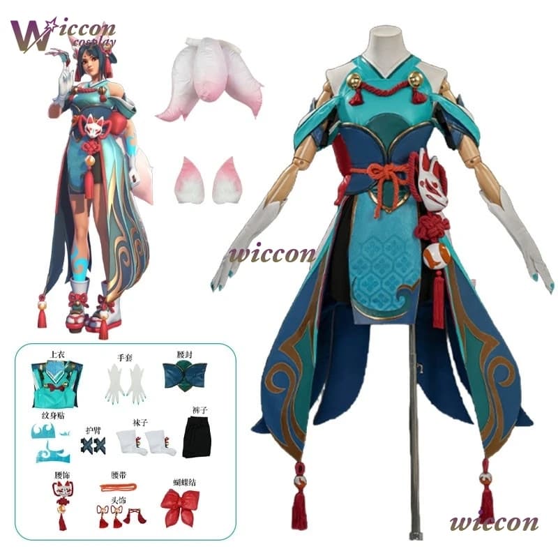 CosR Kiriko Costume Cosplay O W Kiriko Volpe Demone Cosplay Kimono Tailkinsis Orecchie Scarpe Copertura Adesivo Donna Vestito di Halloween