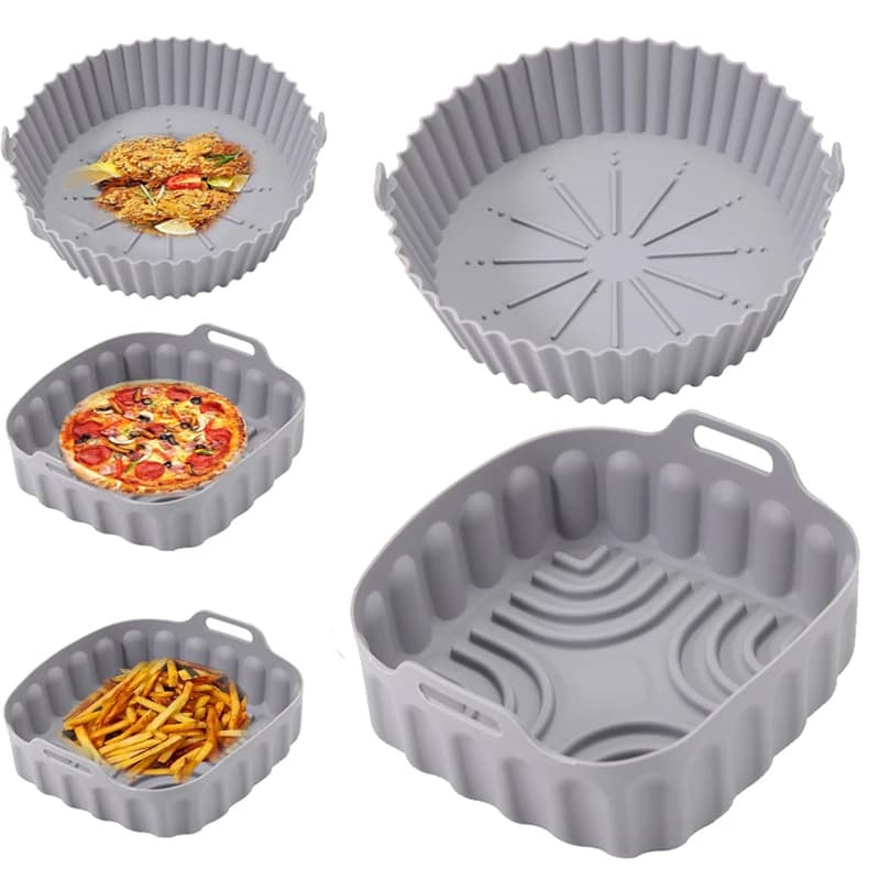 Air Frying Silicone Basket 20/23cm Round Square 4/5/6/8 Liters XXL, Air Frying Protection, Coating Stamp