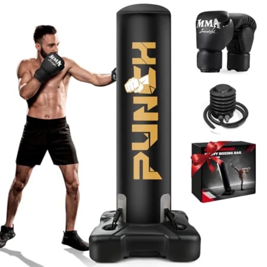 Heavy Boxing Bag with Stand for Adult Teens Freestanding Inflatable Punching Bag with Gloves Men Women Stand Kickboxing Boxing