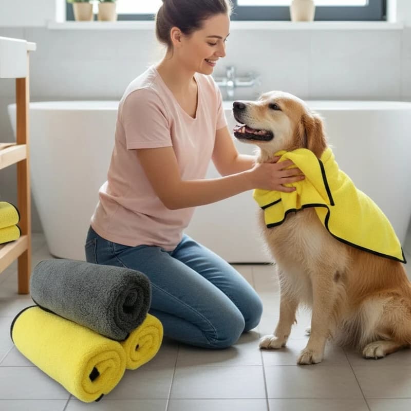 Bathrobe and Towel 2 in 1 for Domestic Animals, Super Absorbent, Wearable, for Dogs and Cats After the bath, Fast and Hot drying, Essential for Toelettatura