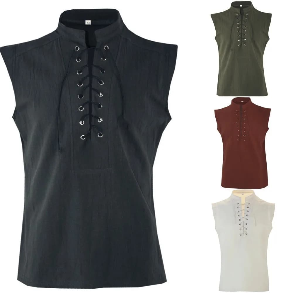 Medieval Retro Sleeveless Vest Men Lace Up Waistcoat Renaissance Pirate Halloween Cosplay Costume