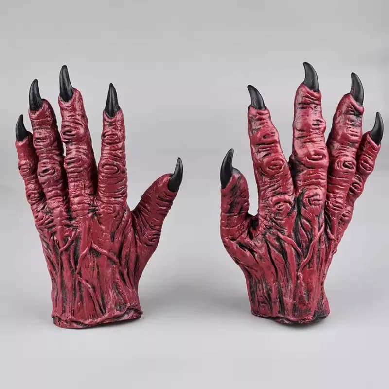 Guanti da demone rosso Lattice Costume da lupo mannaro adulto Unghie spaventose Mani di mostro Zampe Artiglio Bar Puntelli Guanti pasquali per feste Taglia unica