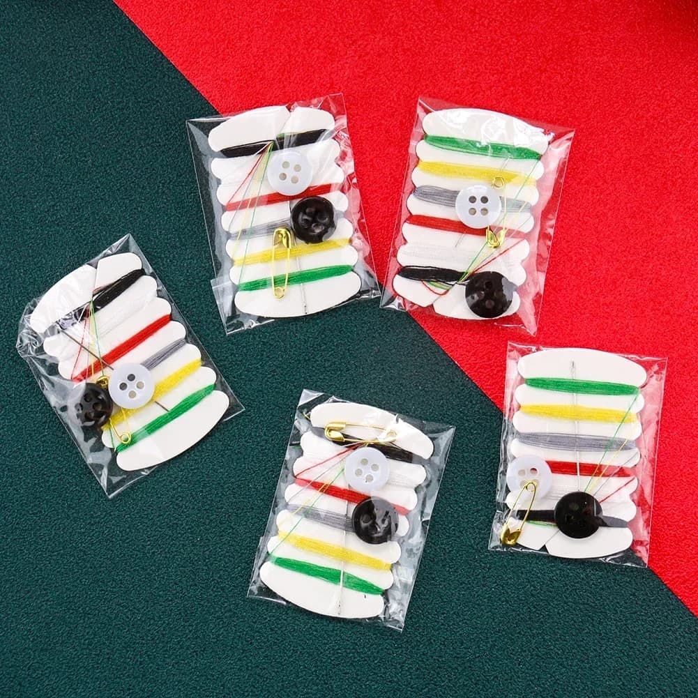 5pcs Pocket Travel Sewing Kit Pre-Threaded Needles Multi Color Threads Safety Pin Buttons Set for Hotel Home Emergency Repair