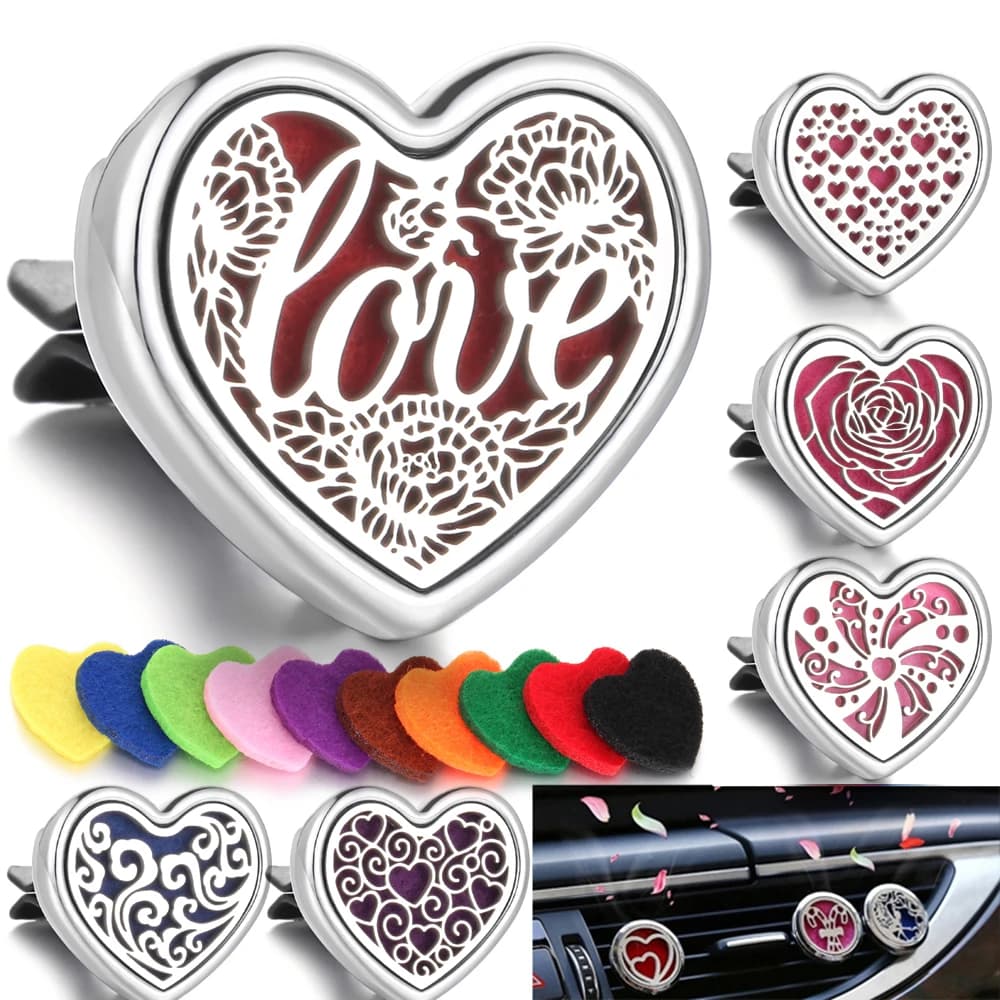 1pc New Heart Shape Deodorant For Auto Aromatherapy Perfume Diffuser Clip with 10 pcs Pad Auto Air Vent Accessories For Interior Cars