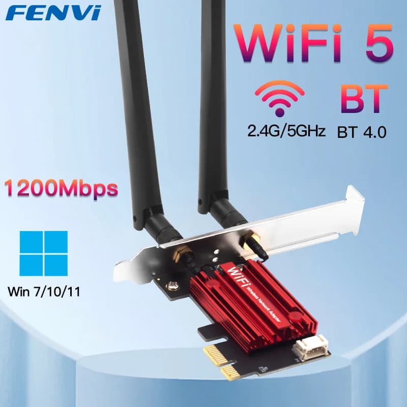 FENVI WiFi 5 PCI-E Wireless Adapter AC1200 Dual Band 2.4G/5GHz 802.11AC for Bluetooth 4.0 Desktop Windows 7/8/10/ 11