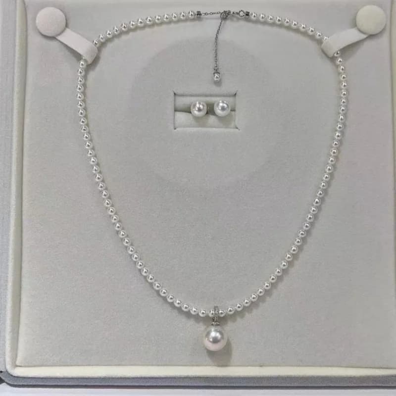 SGARIT Jewelry Set di orecchini con collana in argento sterling 925, catena classica di piccole perle di riso, orecchini perfettamente rotondi per donna