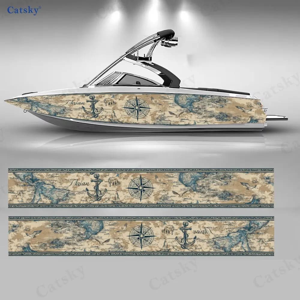 2 Adesivi per Barca con Ancora e Bussola, Decalcomanie in Vinile PVC Impermeabile e Resistente per Barche da Pesca, Design Durevole ed Elegante