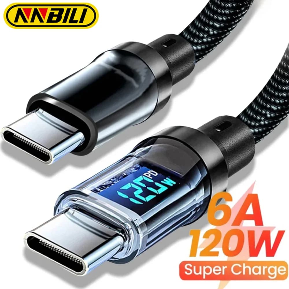 Super fast charging cable for phone NNBILI 120 W A-C and C-C with LED screen, not compatible with Xiaomi iPhone, Samsung