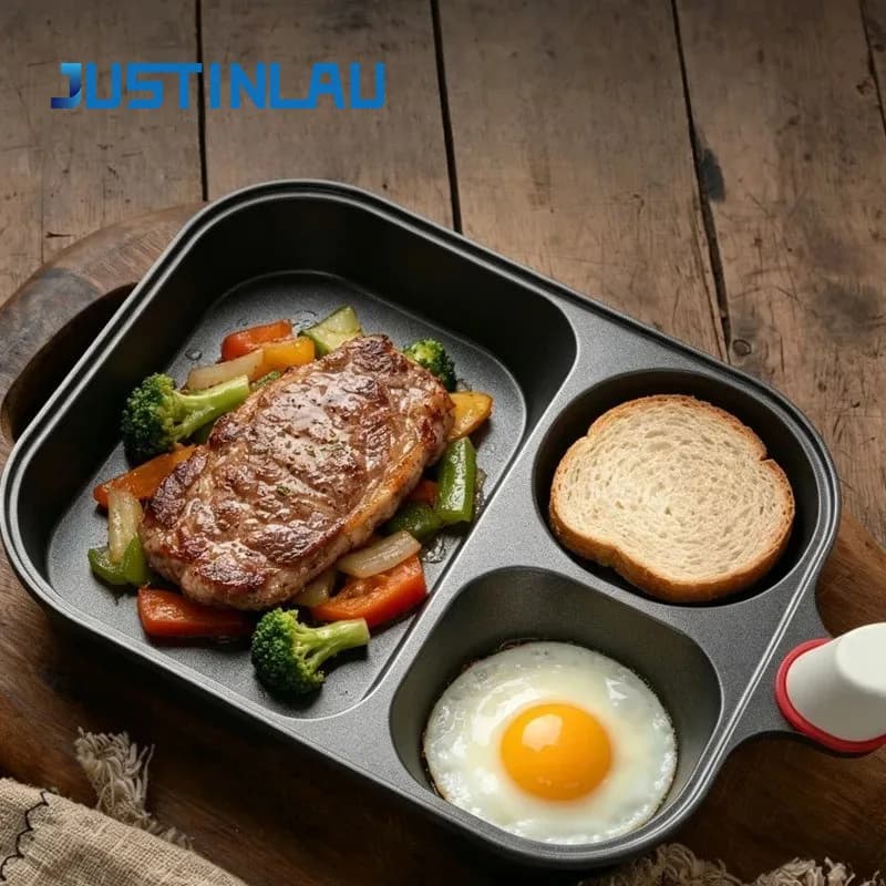 JUSTINLAU Three in One Titanium Coated Frying Pan Non Stick Steak Burger Frying Pan Household Low Smoke Breakfast Frying Pan