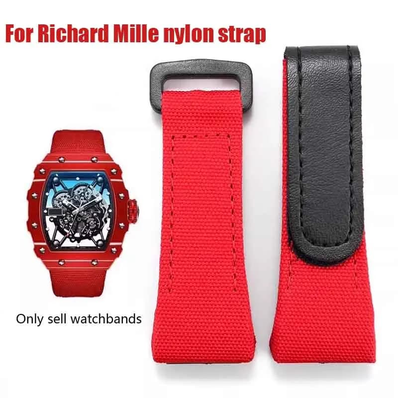 Watch Band For Richard Mille nylon strap men watch tool RM50/53 4-star 5-starscrewdriver Canvas+Genuine Leather 25mm Wrist stra