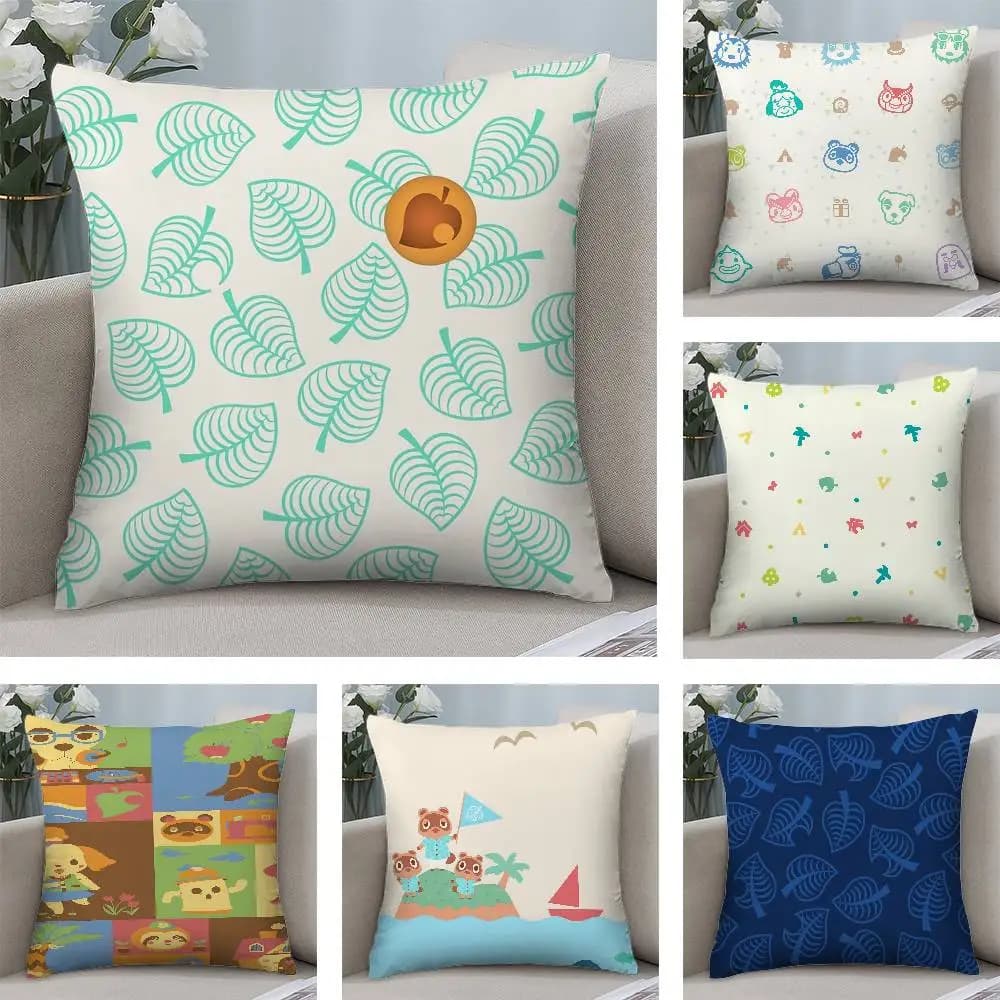 Game Cute A-Animal C-Crossing Federa Short Plush Print Front-Retro Square Pillow Covers Sofa Cushion for Home Decor