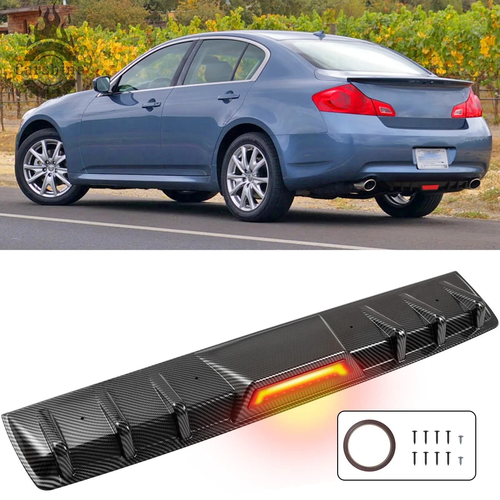 Carbon fiber rear bumper diffuser for Infiniti G37 2001 with LED brake light